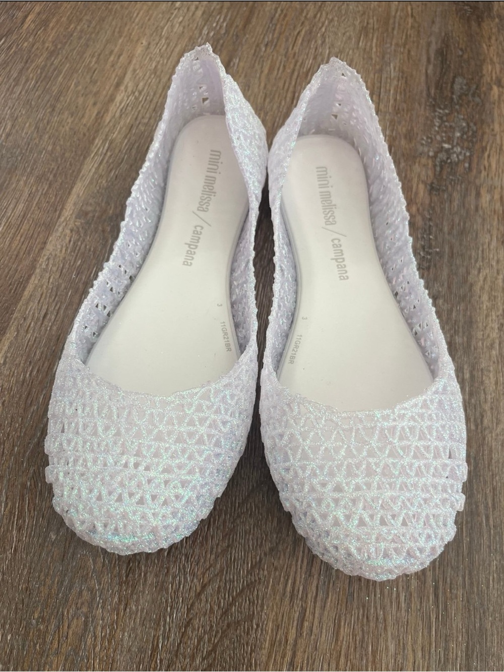 Mini Melissa / Campana - Clear/Glitter Glass Slipper - Size 4 (Big Kid)